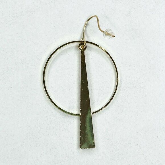 Gold Tone Hoop Triangle Dangle Earrings Pierced Pair - Picture 2 of 5